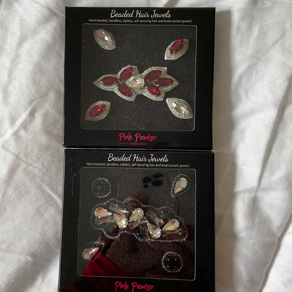Pink Pewter beaded hair Jewels, set of 2, NEW